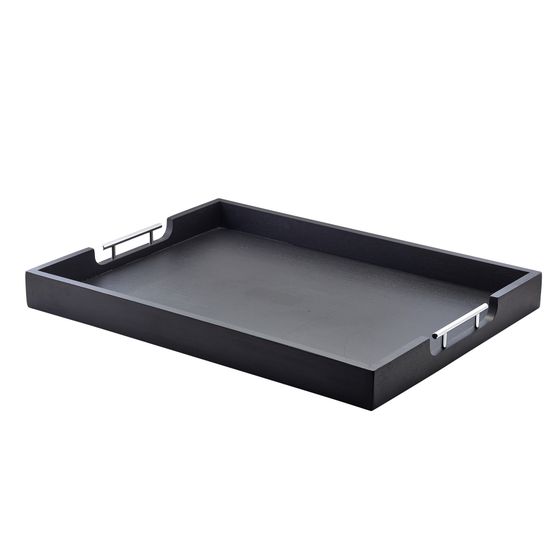 GenWare Solid Black Butlers Tray with Metal Handles 65 x 49cm