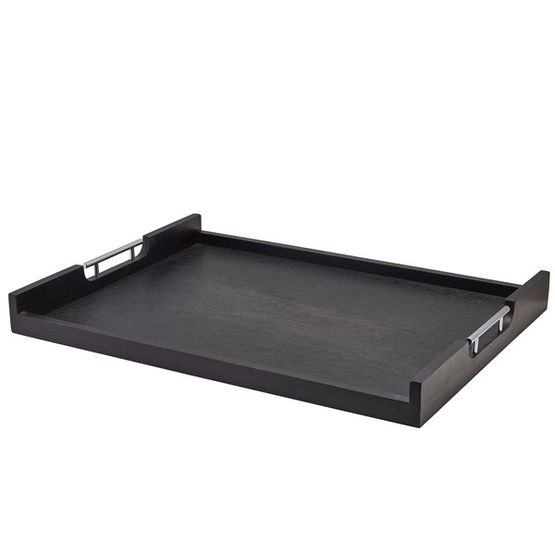 GenWare Solid Black Low Wall Butlers Tray with Metal Handles 65 x 49cm