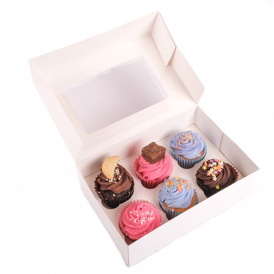 6 Cupcake Insert Window Box White