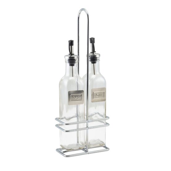 Square Glass Oil &amp; Vinegar With Chrome Stand