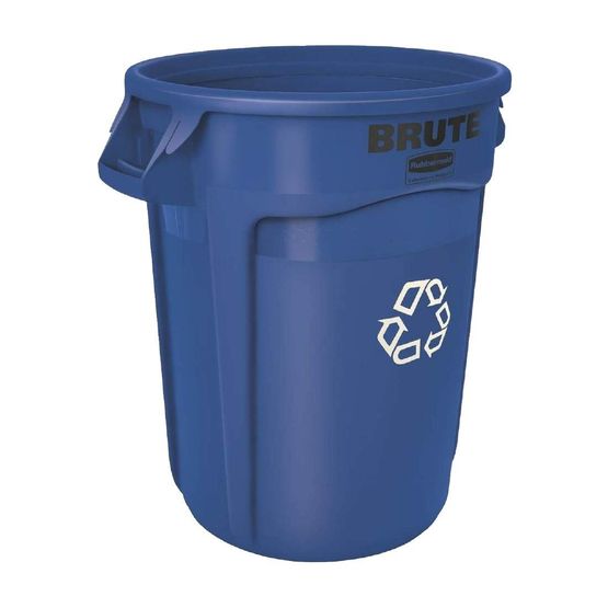 Rubbermaid BRUTE Container with Recycling Logo Blue 75.7Ltr