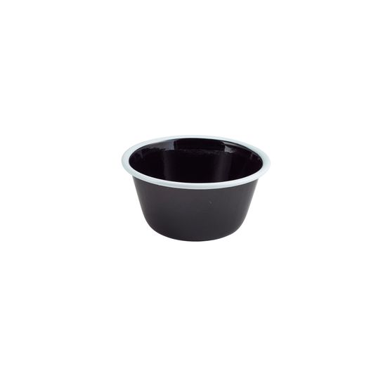 Enamel Deep Pie Dish Black with White Rim 12cm