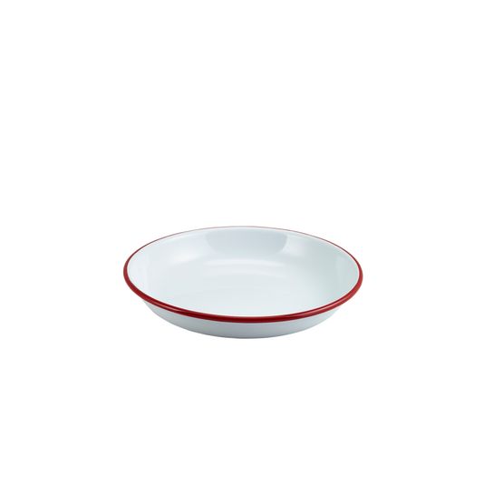 Enamel Rice/ Pasta Plate White with Red Rim 20cm