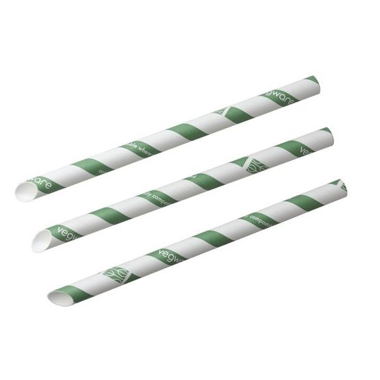 Vegware PS12-GS Bubble Tea Green Stripe 12mm Paper Straw