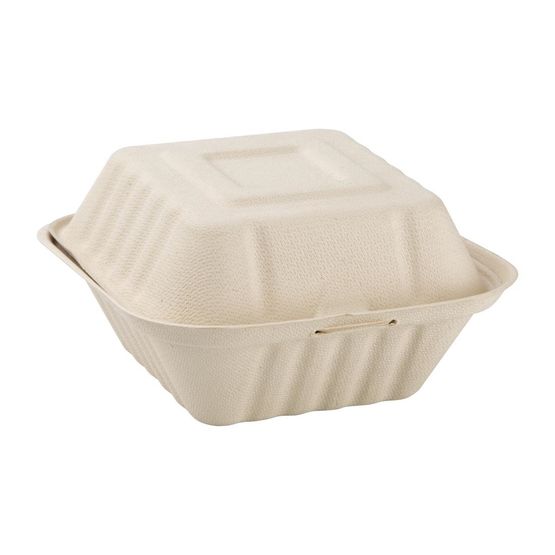 Fiesta Compostable Bagasse Burger Boxes Natural Colour 152mm