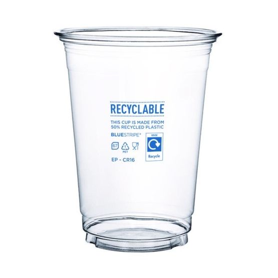 Vegware EP-CR16-EP 16oz BlueStripe rPET Cold Cup