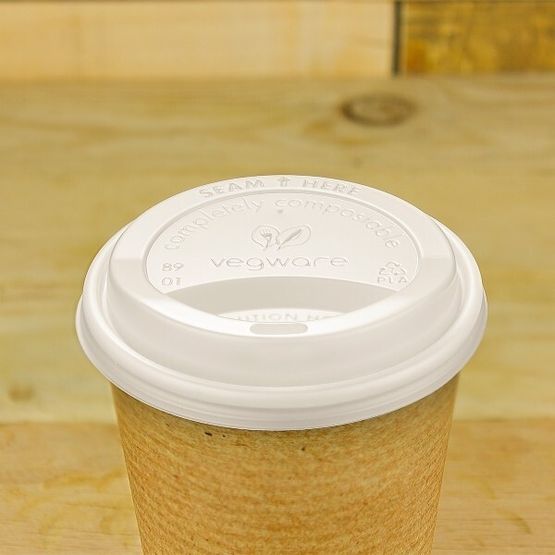Vegware Vlid89S 89mm CPLA Hot Cup Lid (Fits 10 - 20oz Cup)