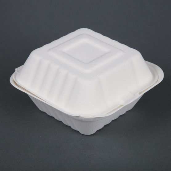 Fiesta Compostable Bagasse Burger Boxes with Side Ridges 153mm