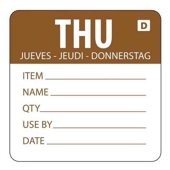 Hygiplas Dissolvable Day of the Week Labels Thursday