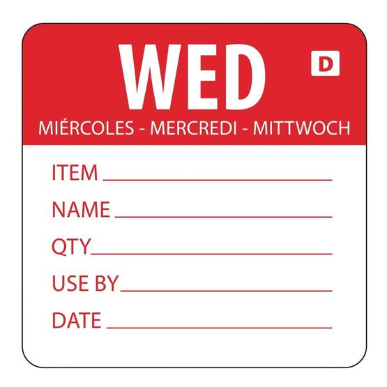 Hygiplas Dissolvable Day of the Week Labels Wednesday