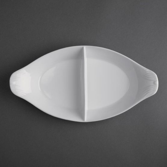 Olympia Whiteware Divided Oval Eared Dishes 295x155mm