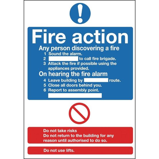 Fire Action Sign - 300mm x 200mm