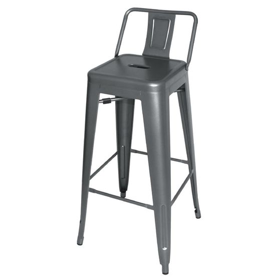 Bolero Bistro High Stool With Backrest Gun Metal