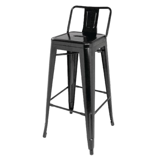 Bolero Bistro Steel High Stool with Backrest Black