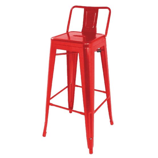 Bolero Bistro Steel High Stool With Backrest Red