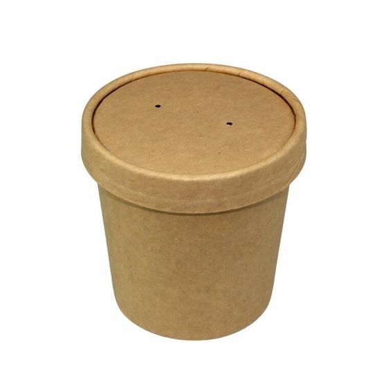 Paper Soup Cup &amp; Lid 8oz Kraft Combi-pack