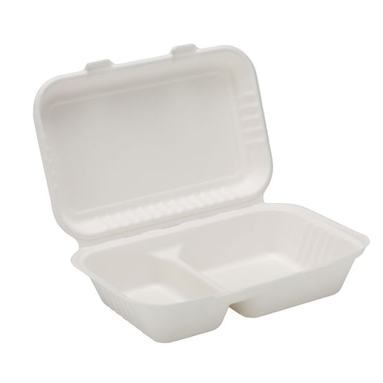 9" X 6" Bagasse 2 Compartment Lunch Box